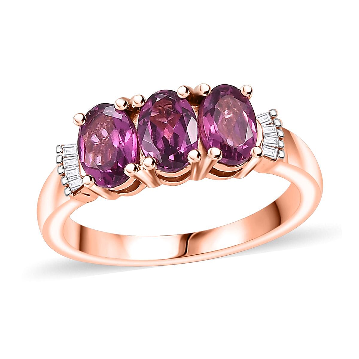 Premium Prmium Radiant Ember Garnet, Diamond Ring in 18K Vermeil RG Over Sterling Silver (Size 10.0) 1.65 ctw