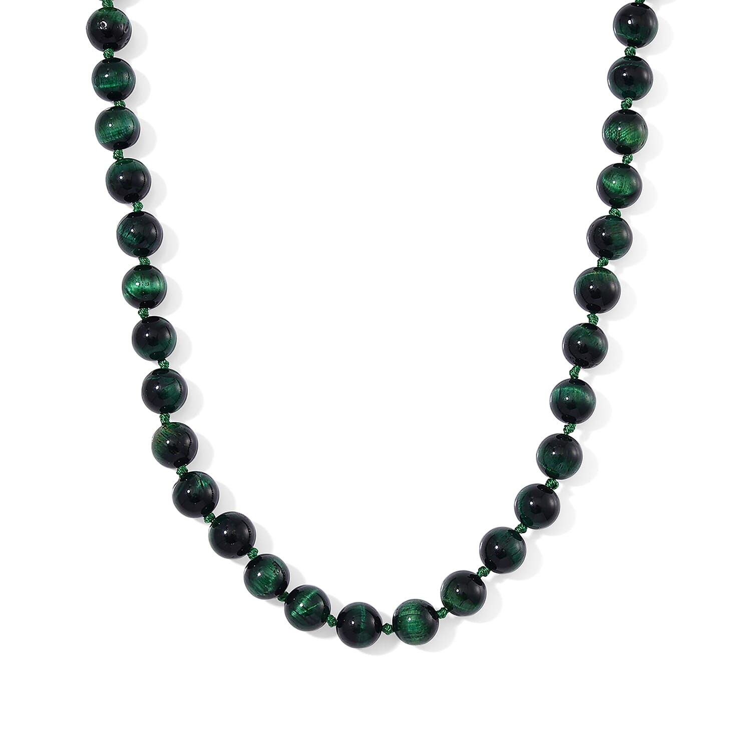 Green Tiger Eye (D) 250.00 ctw Beaded Necklace in Stainless Steel 18-20 Inches