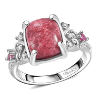 Premium Norwegian Thulite and Multi Gemstone 4.10 ctw Ring in Rhodium Over Sterling Silver