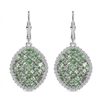 Tsavorite Garnet, White Zircon Earrings in Rhodium Over Sterling Silver 5.65 ctw