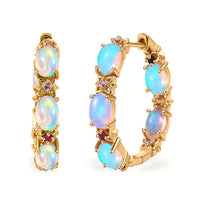 D'Joy Premium Ethiopian Welo Opal and Multi Sapphire 3.65 ctw Bloom Hoop Earrings in 18K Vermeil Yellow Gold Over Sterling Silver