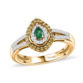 AAAA Boyaca Colombian Emerald, Yellow Diamond (IR), Diamond (0.35 cts) Modern Glamour Ring in 18K Vermeil YG Over Sterling Silver (Size 10.0) 0.50 ctw - Sticky add to cart bar