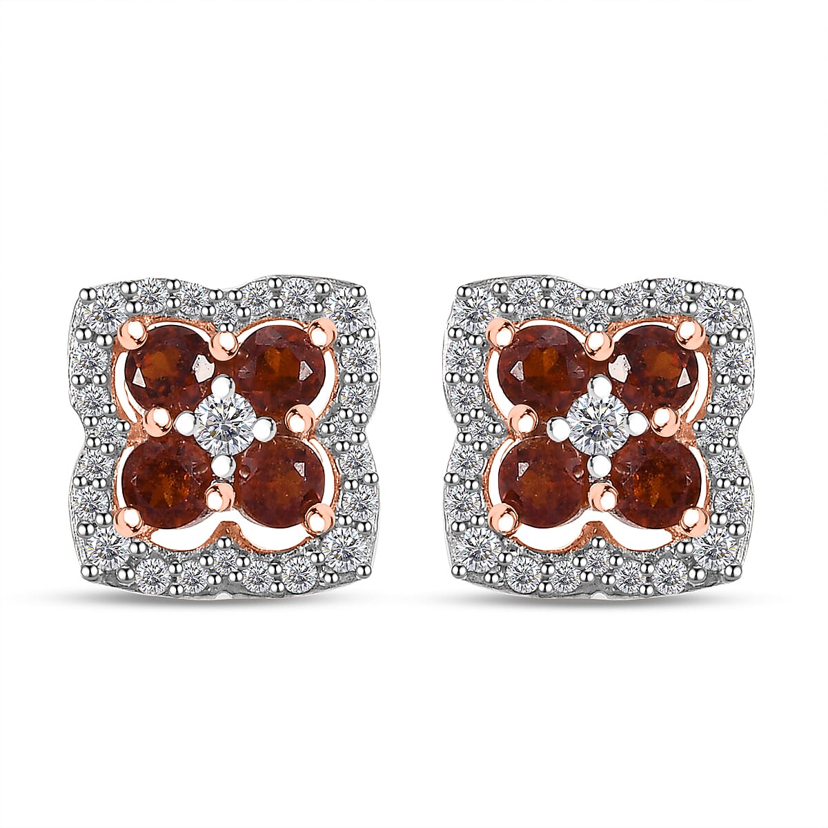 D'Joy Ceylon Hessonite Garnet and White Zircon 1.35 ctw Stud Earrings in 18K Vermeil Rose Gold Over Sterling Silver