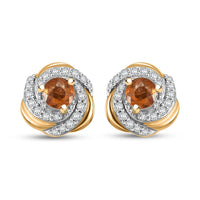 Ceylon Hessonite Garnet and White Zircon 1.10 ctw Knot Stud Earrings in 18K Vermeil Yellow Gold Over Sterling Silver