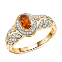 Ceylon Hessonite Garnet and White Zircon 0.90 ctw Ring in 18K Vermeil Yellow Gold Over Sterling Silver (Size 10.0)