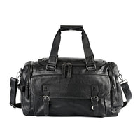 Black Multi Pocket Faux Leather Duffel Bag with Shoulder Strap 47 Inches