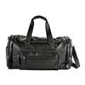 Black Faux Leather Duffel Bag with Shoulder Strap 47 Inches - Sticky add to cart bar