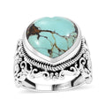 Artisan Crafted Blue Horizon Turquoise Solitaire Ring in Black Oxidized Sterling Silver (Size 10.0) 7.80 ctw - Sticky add to cart bar