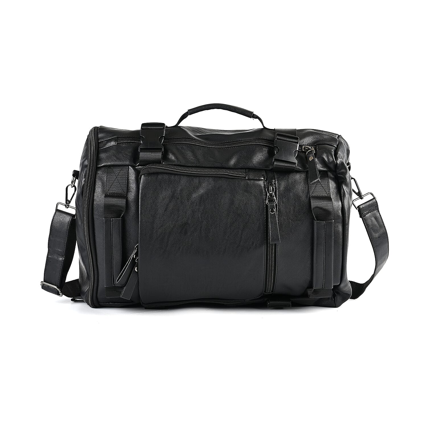 Black Multi-purpose Faux Leather Convertible Backpack