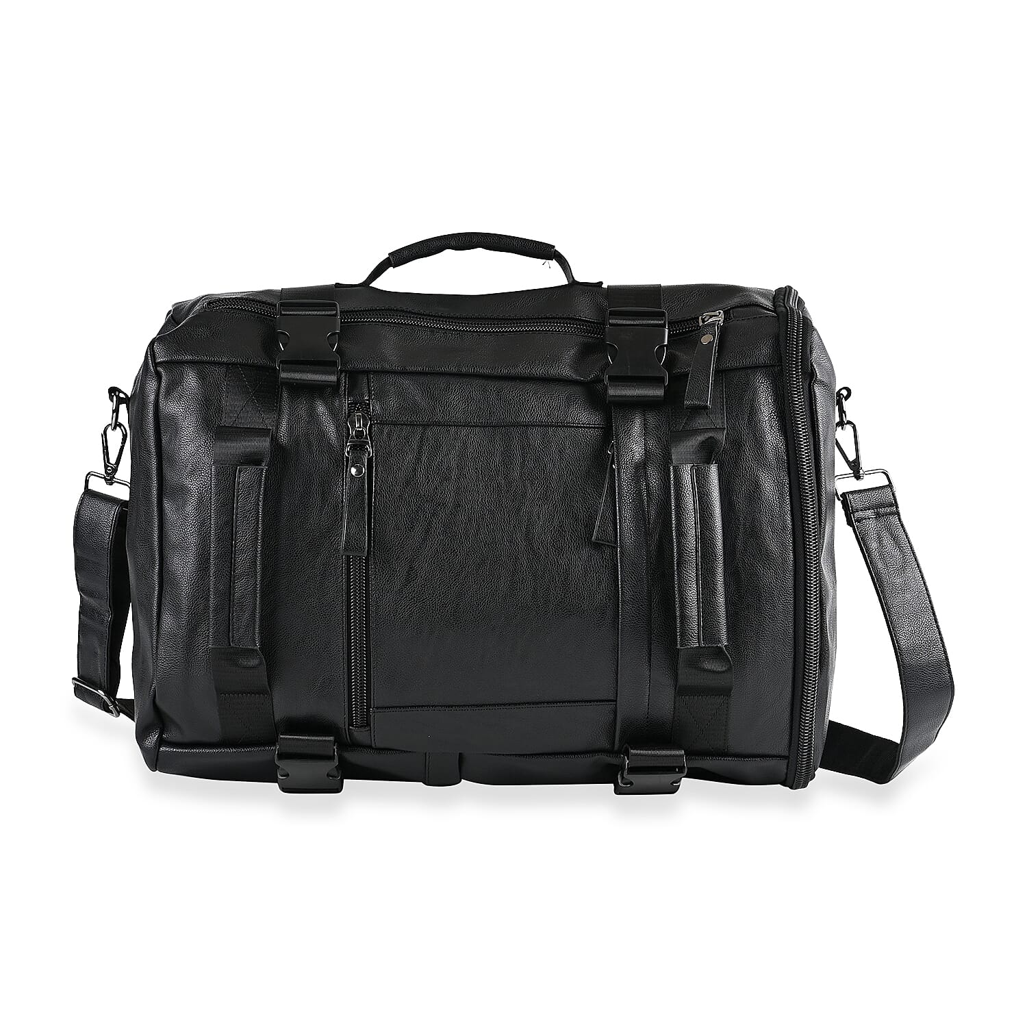 Black Multi-purpose Faux Leather Convertible Backpack