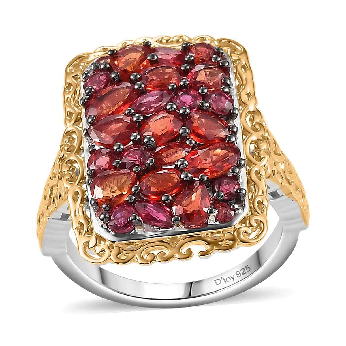 Premium Red Sapphire Ring in 18K Vermeil YG and Rhodium Over Sterling Silver (Size 8.0) 4.00 ctw