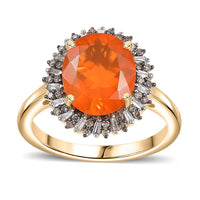 Epic Deal Luxoro 10K Yellow Gold AAA Buriti Fire Opal, Natural Champagne and White Diamond (I2) (0.25 cts) Sunburst Ring (Size 10.0) 2.80 ctw