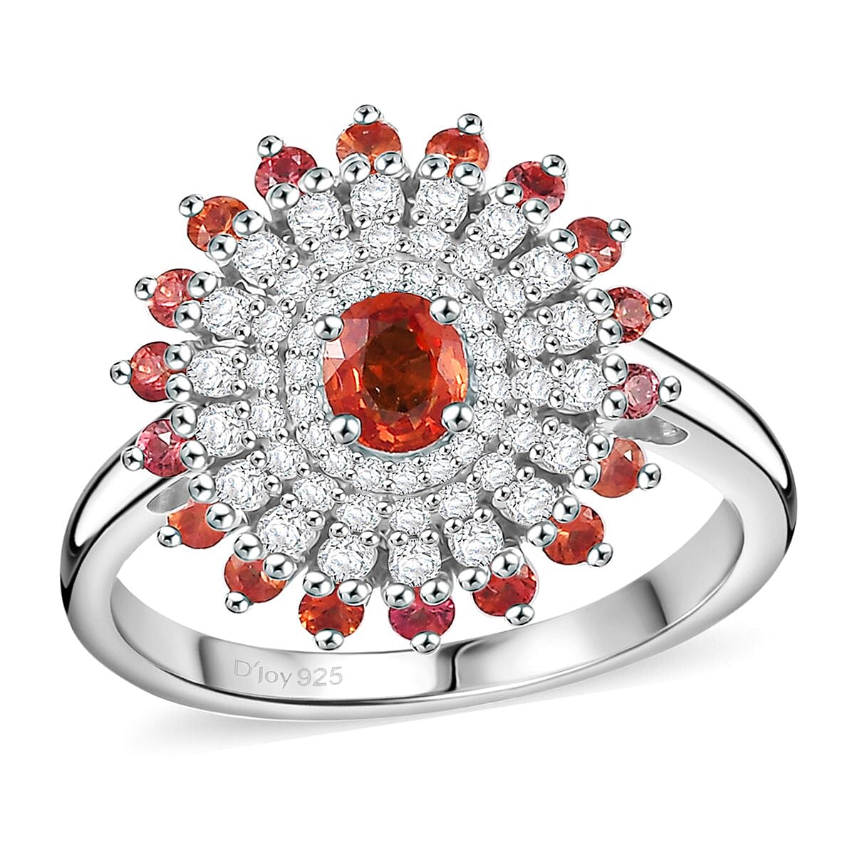 Premium Red Sapphire, Moissanite Ring in Rhodium Over Sterling Silver (Size 7.0) 1.50 ctw