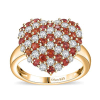 Premium Red Sapphire, Moissanite Ring in 18K Vermeil YG Over Sterling Silver (Size 7.0) 1.75 ctw