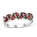 Premium Red Sapphire, Chrome Diopside Band Ring in Rhodium Over Sterling Silver (Size 7.0) 1.40 ctw - Sticky add to cart bar