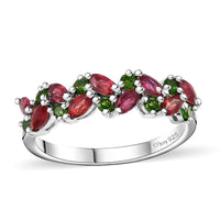 Premium Red Sapphire, Chrome Diopside Band Ring in Rhodium Over Sterling Silver (Size 7.0) 1.40 ctw