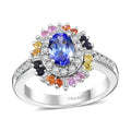 Tanzanite, Multi Sapphire and Moissanite Radiant Harmony Ring in Rhodium Over Sterling Silver (Size 6.0) 1.75 ctw - Sticky add to cart bar
