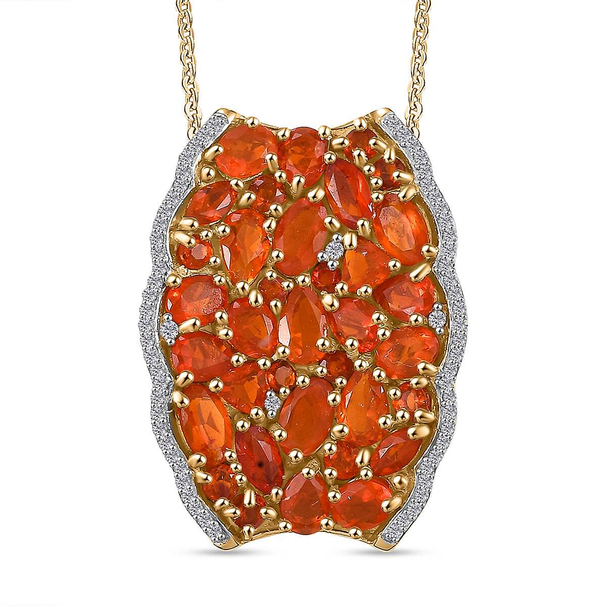 D'Joy AAA Buriti Fire Opal and White Zircon 3.30 ctw Radiant Ember Cluster Pendant without Chain in 18K Vermeil Yellow Gold Over Sterling Silver