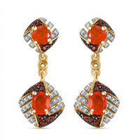 D'Joy AAA Buriti Fire Opal, Brown and White Zircon 1.35 ctw Phoenix Ember Earrings in 18K Vermeil Yellow Gold Over Sterling Silver