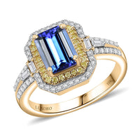 Luxoro 10K Yellow Gold Premium Tanzanite, Natural Yellow and White Diamond (I2) (0.55 cts) Ring (Size 7.0) 2.35 ctw