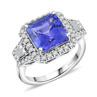 Certified and Appraised Rhapsody AAAA Tanzanite and E-F VS Diamond 4.50 ctw Ring in 950 Platinum 7.40 Grams