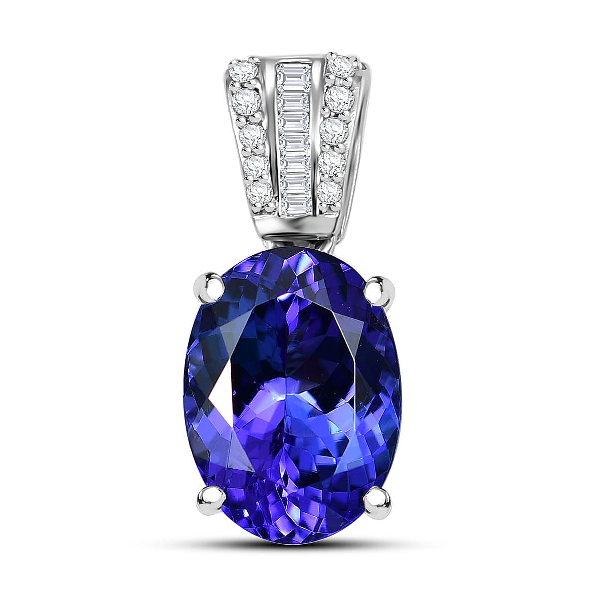Certified & Appraised Rhapsody AAAA Tanzanite and E-F VS2 Diamond 4.05 ctw Statement Pendant without Chain in 950 Platinum