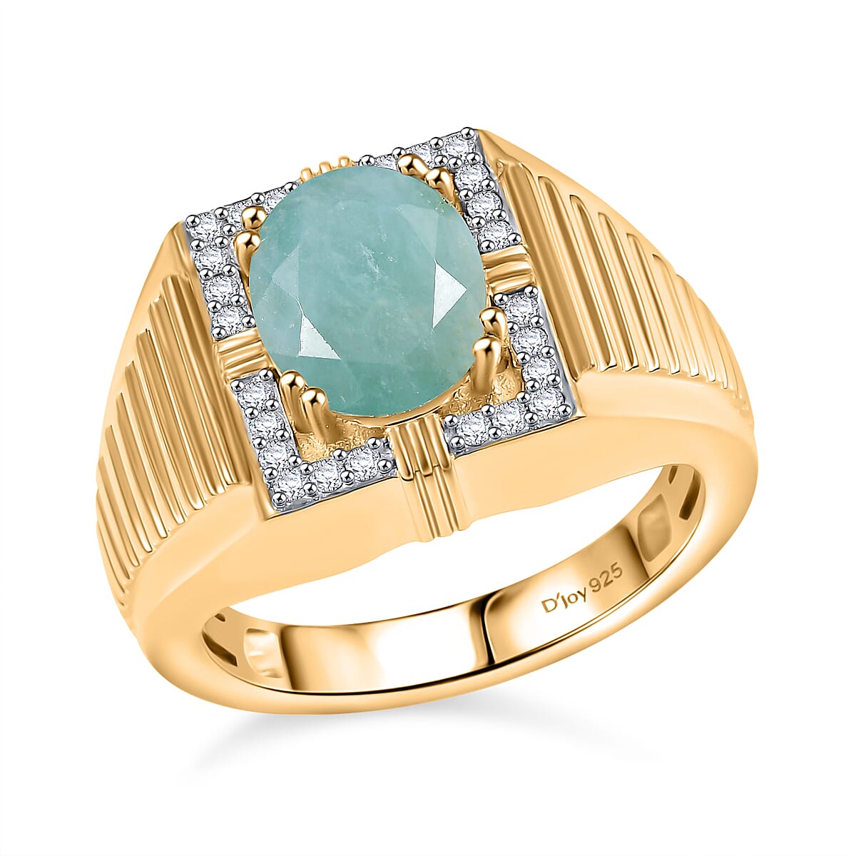 Grandidierite and Moissanite 3.00 ctw Ring in 18K Vermeil Yellow Gold Over Sterling Silver (Size 10.0)