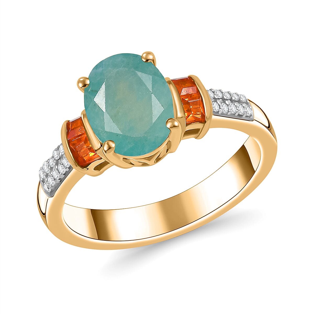 Grandidierite, Multi Gemstone Ring in 18K Vermeil YG Over Sterling Silver (Size 7.0) 2.15 Carat Total Weight
