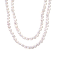 Doorbuster White Freshwater Pearl Necklace (36 Inches) in ION Plated YG Stainless Steel