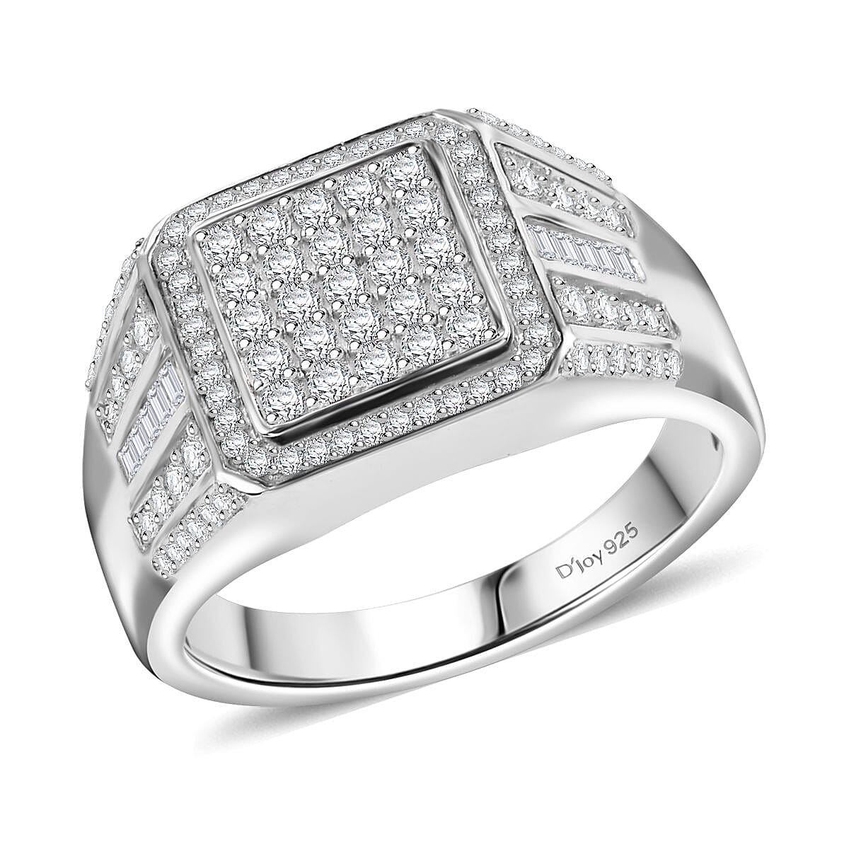 White Diamond Cluster Ring in Rhodium Over Sterling Silver (Size 9.0) 1.00 ctw