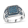 Blue Diamond (IR) Men's Ring in Rhodium Over Sterling Silver (Size 10.0) 1.00 ctw - Sticky add to cart bar
