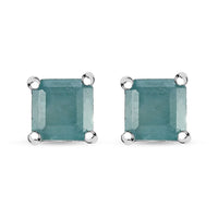 D'Joy Asscher Cut Grandidierite 0.75 ctw Stud Earrings in Rhodium Over Sterling Silver