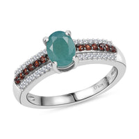 Grandidierite, Brown and White Zircon Ring in Rhodium Over Sterling Silver (Size 10.0) 1.15 ctw