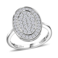 Moissanite Cluster Ring in Rhodium Over Sterling Silver (Size 10.0) 0.70 ctw