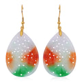 Multi Color Jade (D) Carved 40.00 ctw Drop Earrings in 14K Yellow Gold Over Sterling Silver - Sticky add to cart bar