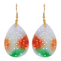 Multi Color Jade (D) Carved 40.00 ctw Drop Earrings in 14K Yellow Gold Over Sterling Silver