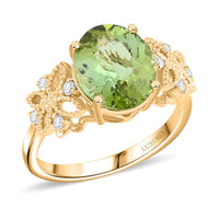 Doorbuster Certified & Appraised Luxoro 10K Yellow Gold AAA Golconda Green Tourmaline, Diamond (G-H, I2) (0.15 cts) Ring (Size 7.0) 3.75 ctw