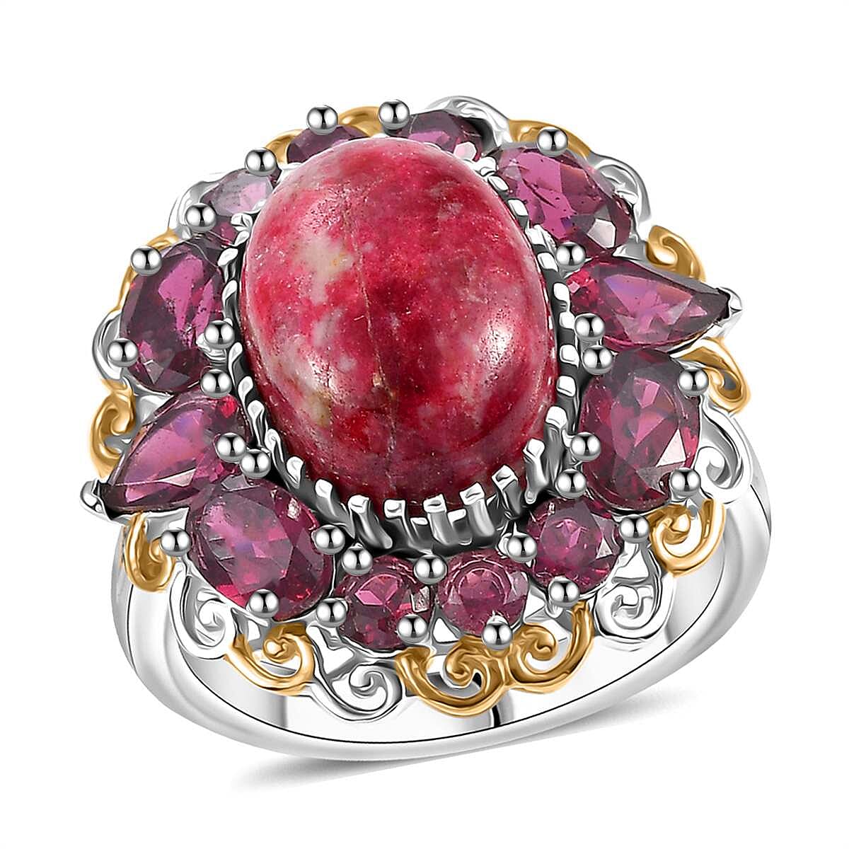 Karis Norwegian Thulite, Orissa Rhodolite Garnet Eternal Rose Ring in 18K YG Plated and Platinum Bond (Size 10.0) 13.10 ctw
