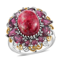 Karis Norwegian Thulite, Orissa Rhodolite Garnet Eternal Rose Ring in 18K YG Plated and Platinum Bond (Size 10.0) 13.10 ctw