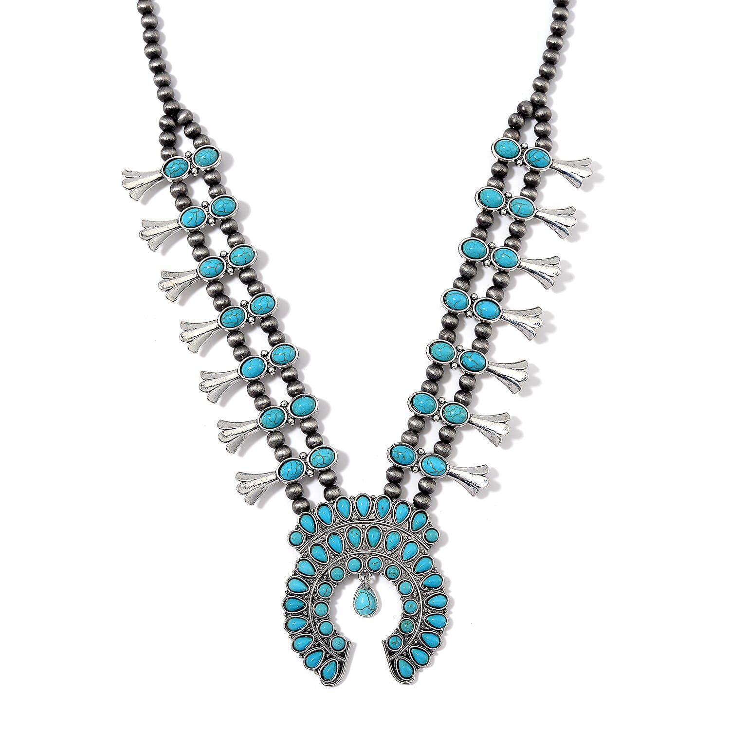 Doorbuster Blue Howlite, Resin Necklace (24-28 Inches) in Silvertone 60.00 ctw