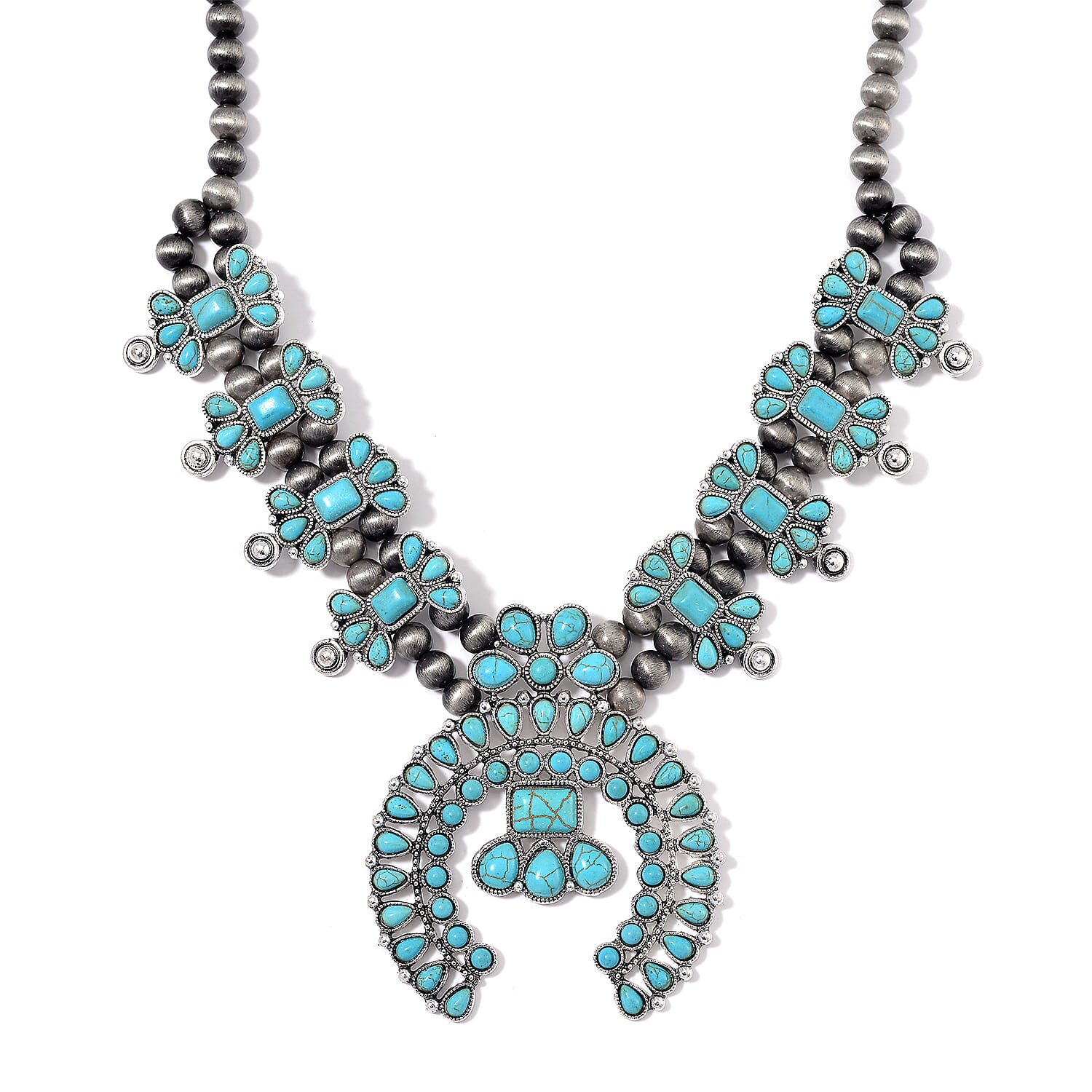 Doorbuster Blue Howlite, Resin Necklace (24-28 Inches) in Silvertone 90.00 ctw