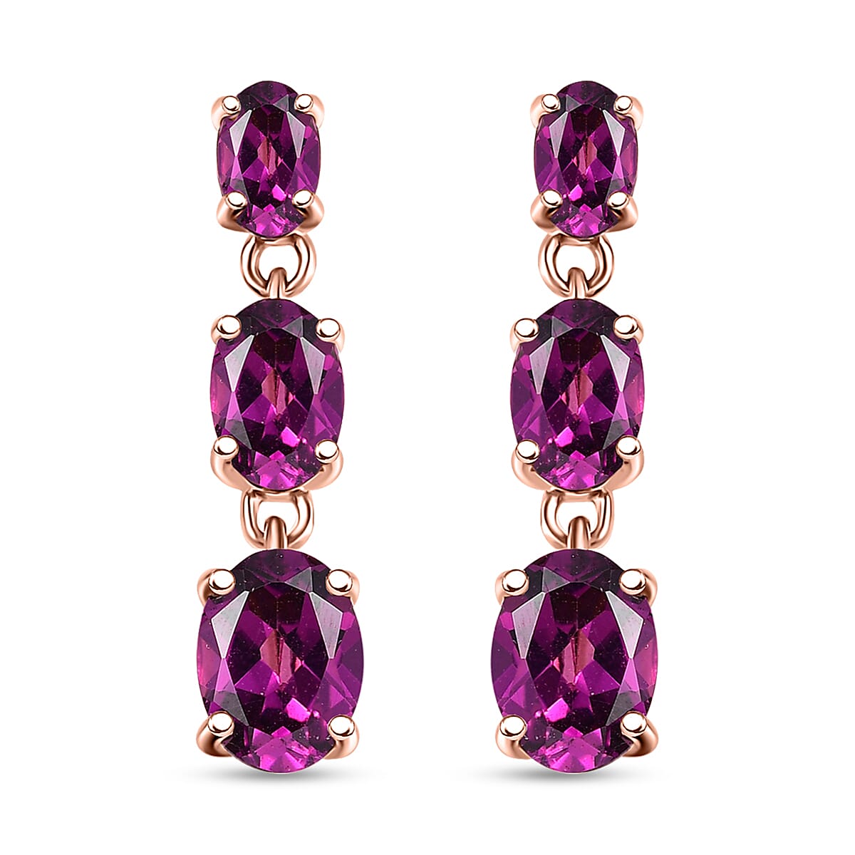 Certified & Appraised Luxoro AAA Radiant Ember Garnet 3.56 ctw Earrings in 10K Rose Gold