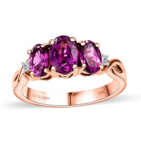 Certified & Appraised Luxoro 10K Rose Gold AAA Radiant Ember Garnet, Diamond (G-H, I2) 3 Stone Ring (Size 10.0) (Del. in 7-10 Days) 2.10 ctw