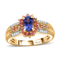 AAA Tanzanite, Multi Gemstone Twilight Bloom Ring in 18K Vermeil YG Over Sterling Silver (Size 5.0) 1.20 ctw - Sticky add to cart bar
