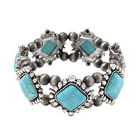 Doorbuster Blue Howlite, Resin Stretch Bracelet in Silvertone 70.00 ctw