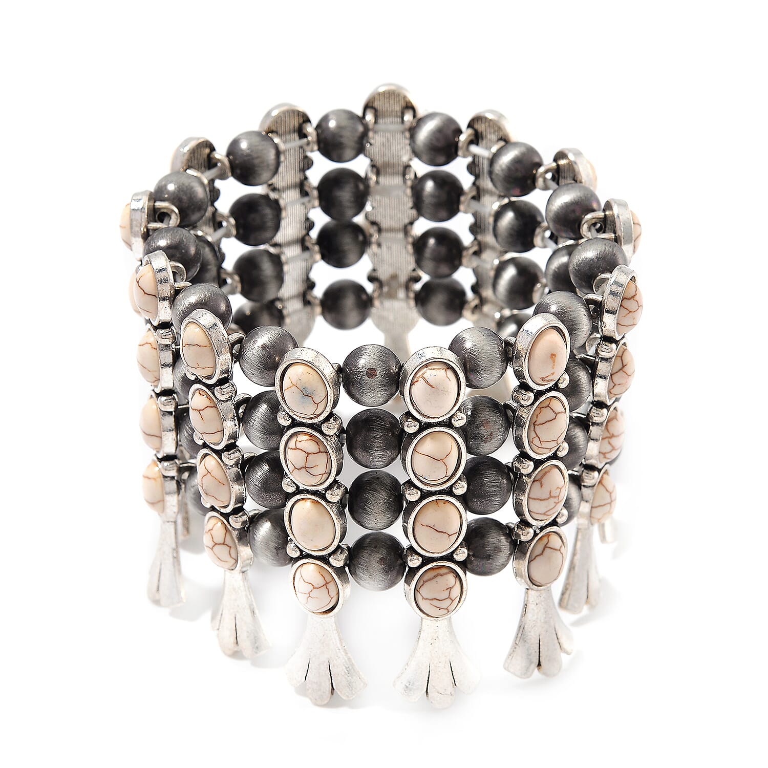 Doorbuster White Howlite, Resin Stretch Bracelet in Silvertone 45.00 ctw