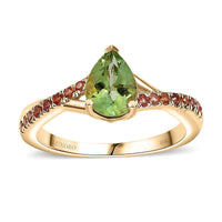 Certified & Appraised Luxoro AAA Natural Calabar Green Tourmaline and Padparadscha Sapphire 1.30 ctw Ring in 10K Yellow Gold