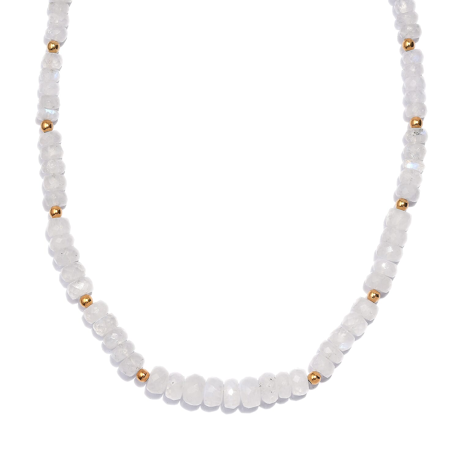 Rainbow Moonstone Beaded 75.00 ctw Necklace 18 Inches in Vermeil Yellow Gold Over Sterling Silver