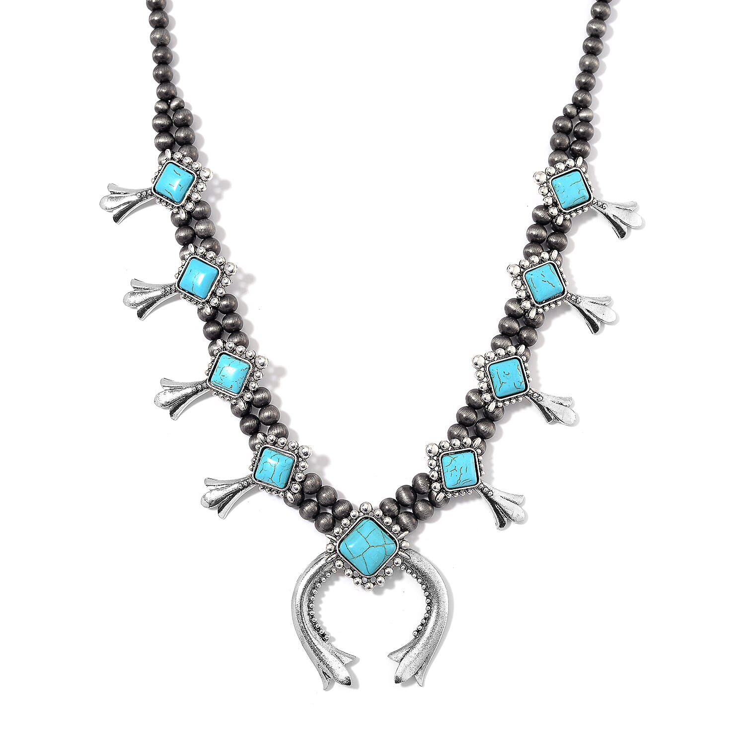 Doorbuster Blue Howlite, Resin Necklace (24-28 Inches) in Silvertone 36.00 ctw