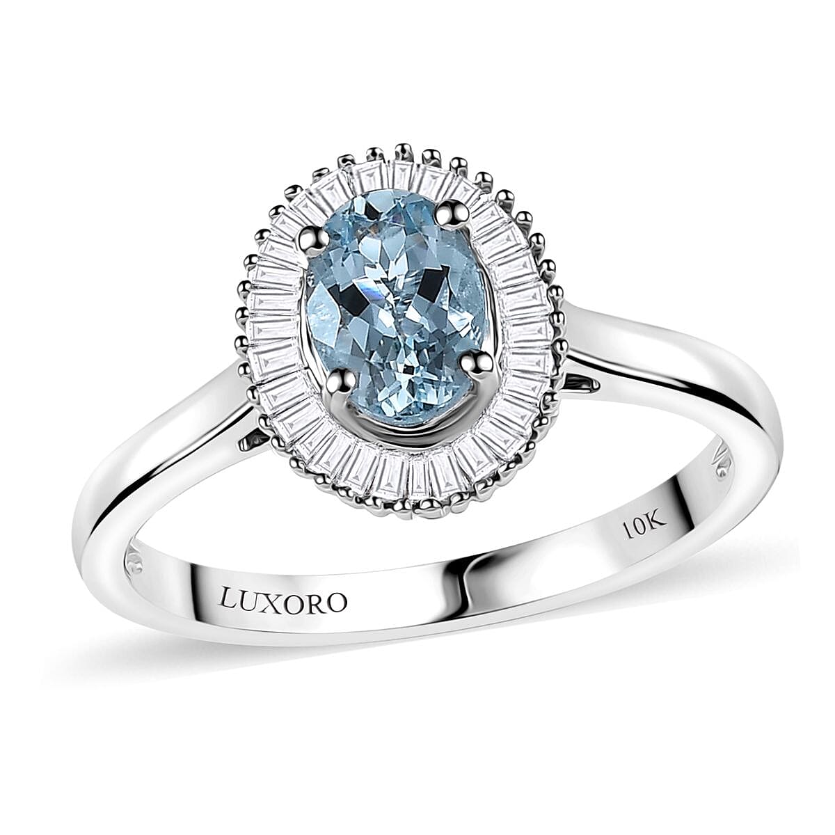 Luxoro 10K White Gold AAA Santa Maria Aquamarine, Diamond (I2) Ring (Size 8) 1.94 ctw